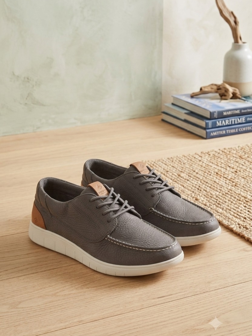 Sperry Gray Lace-Up Boat Shoes with Tan Heel Detail